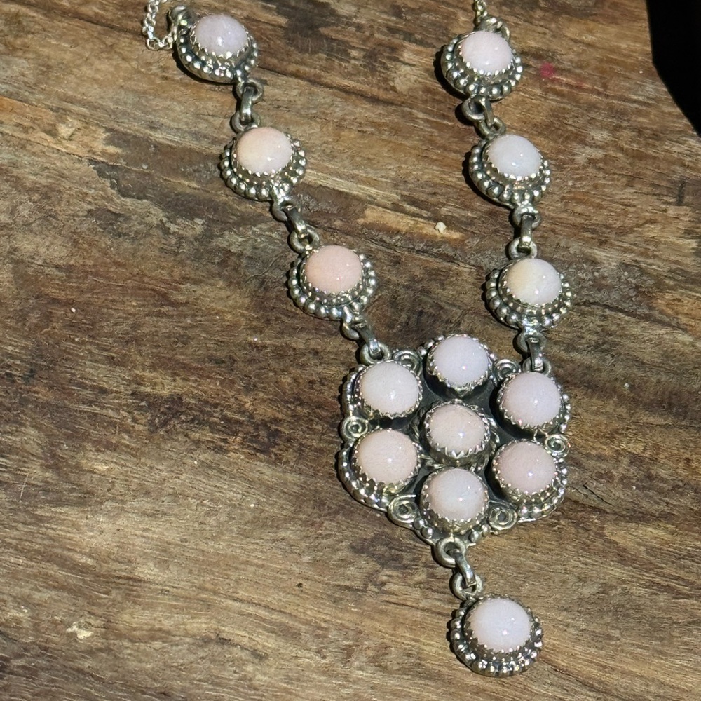 Southwestern Pink Opal Cluster statement Sterling Silver Necklace